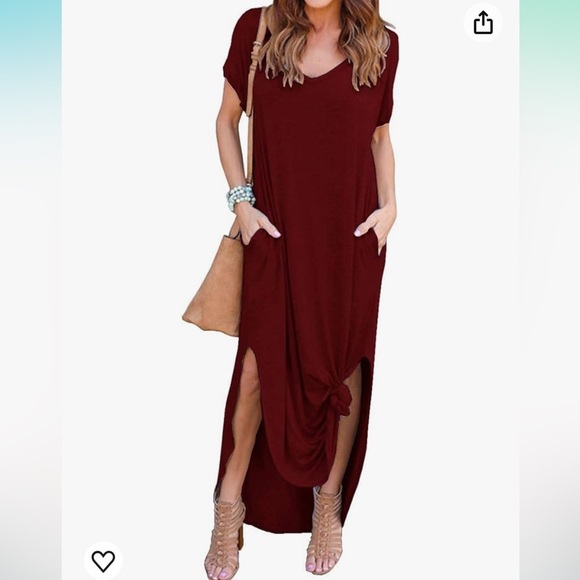 Casual Loose Pocket Long Dress Short Sleeve Split Maxi Dress V-Neck - Picture 1 of 10